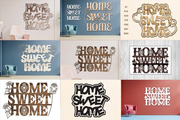 Download Home Sweet Home Wall Decor Laser Cut Set - Decor Collection