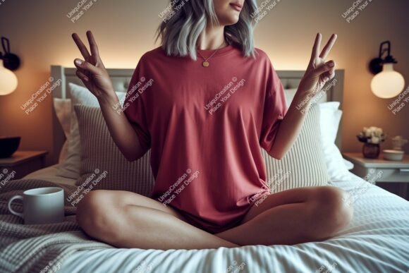 Download Woman Peace Sign Cozy Bedroom Mockup Ima - Bedroom mockup Collection