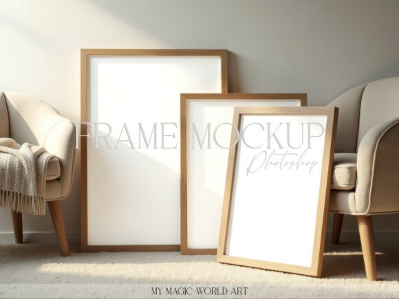 Download 3 Frames on Wooden Floor Mockup - Floor Collection