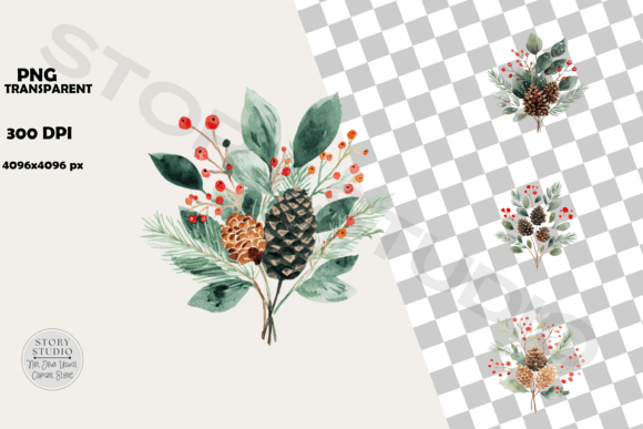Download Festive Watercolor Botanical Clipart - Festive Collection