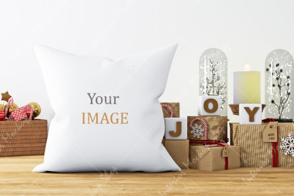 Download Christmas Square Pillow on Floor Mockup - Floor Collection